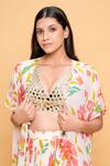 Buy_Sajeda A Lehry_Ivory Georgette Mirrors, Embroidery V-neck Floral Print Cape Blouse Pant Set _Online_at_Aza_Fashions