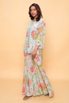 Buy_Sajeda A Lehry_Aqua Silk, Crepe Embroidery Round Neck Floral Sharara And Short Kurta Set _at_Aza_Fashions