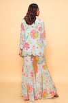 Shop_Sajeda A Lehry_Aqua Silk, Crepe Embroidery Round Neck Floral Sharara And Short Kurta Set _at_Aza_Fashions