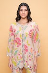 Sajeda A Lehry_Beige Silk, Crepe Embroidery Round Neck Floral Hand Sharara Set _Online_at_Aza_Fashions