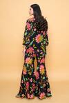 Shop_Sajeda A Lehry_Black Silk, Crepe Embroidery Round Neck Floral Hand Sharara Set _at_Aza_Fashions