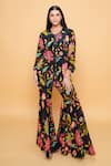 Buy_Sajeda A Lehry_Black Silk, Crepe Embroidery Round Neck Floral Hand Sharara Set _at_Aza_Fashions