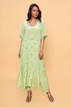 Buy_Sajeda A Lehry_Green Silk, Crepe Embroidery V-neck Hand Pista Kurta Set _at_Aza_Fashions