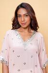 Sajeda A Lehry_Pink Silk, Crepe Sequins V-neck Hand Embroidered Kurta And Pant Set _Online_at_Aza_Fashions