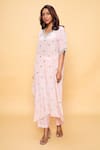 Buy_Sajeda A Lehry_Pink Silk, Crepe Sequins V-neck Hand Embroidered Kurta And Pant Set _at_Aza_Fashions