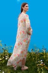 Shop_Sajeda A Lehry_Aqua Silk, Crepe Round Neck Digital Print Kurta _at_Aza_Fashions