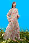 Buy_Sajeda A Lehry_Aqua Silk, Crepe Round Neck Digital Print Kurta _Online_at_Aza_Fashions