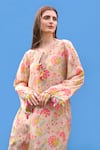 Buy_Sajeda A Lehry_Beige Silk, Crepe Round Neck Floral Digital Print Kurta _Online_at_Aza_Fashions