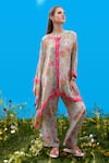Buy_Sajeda A Lehry_Aqua Silk, Crepe Digital Print Kaftan And Pant Set _at_Aza_Fashions