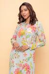 Sajeda A Lehry_Aqua Silk, Crepe Embroidery Round Neck Chandini Floral Kurta Set _Online_at_Aza_Fashions
