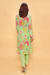 Shop_Sajeda A Lehry_Green Silk, Crepe Embroidery Keyhole Neck Chandini Floral Pista Kurta Pant Set _at_Aza_Fashions