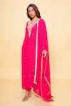 Buy_Sajeda A Lehry_Pink Silk, Crepe Embroidery, Sequins Split V-neck Hand Kurta Set _at_Aza_Fashions