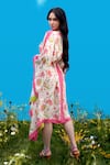 Shop_Sajeda A Lehry_Ivory Silk, Crepe Tassels V-neck Digital Print Kaftan _at_Aza_Fashions