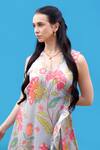 Sajeda A Lehry_Aqua Cotton V-neck Eden Long Floral Dress _Online_at_Aza_Fashions