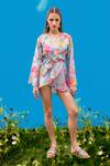 Buy_Sajeda A Lehry_Aqua Cotton V-neck Eden Short Floral Dress _at_Aza_Fashions