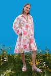 Buy_Sajeda A Lehry_Ivory Cotton Embroidery Collared Hand Floral Dress _Online_at_Aza_Fashions