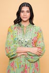 Sajeda A Lehry_Green Georgette Sequins Collared Floral Hand Embroidered Kurta Set _Online_at_Aza_Fashions