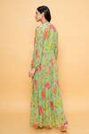 Shop_Sajeda A Lehry_Green Georgette Sequins Collared Floral Hand Embroidered Kurta Set _at_Aza_Fashions