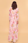 Shop_Sajeda A Lehry_Pink Georgette Embroidery, Sequins Collared Hand Floral Kurta And Pant Set _at_Aza_Fashions