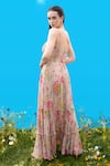 Shop_Sajeda A Lehry_Beige Georgette Open Neck Floral Digital Print Dress _at_Aza_Fashions