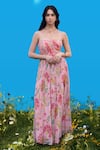 Buy_Sajeda A Lehry_Pink Georgette Open Neck Floral Digital Print Dress _at_Aza_Fashions