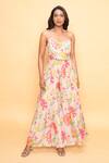 Buy_Sajeda A Lehry_Pink Silk, Crepe Embroidery Scoop Neck Hand Floral Jumpsuit _at_Aza_Fashions
