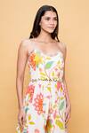 Sajeda A Lehry_Ivory Silk, Crepe Embroidery Scoop Neck Hand Floral Jumpsuit _Online_at_Aza_Fashions