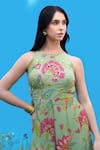 Sajeda A Lehry_Green Silk, Crepe Embroidery Halter Neck Hand Pista Jumpsuit _Online_at_Aza_Fashions