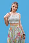 Sajeda A Lehry_Aqua Lace, Georgette Embroidery Crew Neck Liana Hand Top And Skirt Set _Online_at_Aza_Fashions