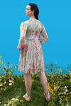 Shop_Sajeda A Lehry_Aqua Georgette V-neck Digital Print Dress _at_Aza_Fashions
