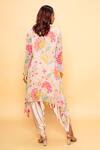 Shop_Sajeda A Lehry_Beige Georgette Embroidery Round Neck Floral Hand Kurta And Dhoti Pant _at_Aza_Fashions