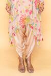 Sajeda A Lehry_Beige Georgette Embroidery Round Neck Floral Hand Kurta And Dhoti Pant _Online_at_Aza_Fashions