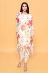 Buy_Sajeda A Lehry_Ivory Georgette Embroidery Round Neck Floral Hand Kurta And Dhoti Set _at_Aza_Fashions