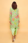 Shop_Sajeda A Lehry_Green Georgette Embroidery Round Neck Floral Hand Kurta And Dhoti Pant _at_Aza_Fashions