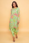Buy_Sajeda A Lehry_Green Georgette Embroidery Round Neck Floral Hand Kurta And Dhoti Pant _at_Aza_Fashions