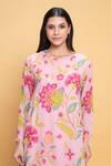 Buy_Sajeda A Lehry_Pink Georgette Embroidery Round Neck Floral Hand Kurta And Dhoti Pant _Online_at_Aza_Fashions