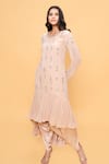 Buy_Sajeda A Lehry_Beige Georgette Sequins Round Neck Hand Embroidered Kurta And Dhoti Pant Set _at_Aza_Fashions