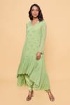Buy_Sajeda A Lehry_Green Georgette Embroidery, Sequins V-neck Hand Pista Kurta Set _at_Aza_Fashions