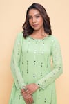 Sajeda A Lehry_Green Georgette Sequins, Embroidery Round Neck Solid Pista Hand Kurta _Online_at_Aza_Fashions