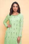 Buy_Sajeda A Lehry_Green Georgette Sequins, Embroidery Round Neck Solid Pista Hand Kurta _Online_at_Aza_Fashions