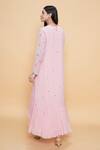 Shop_Sajeda A Lehry_Pink Georgette Embroidery V-neck Rose Hand Kurta Set _at_Aza_Fashions