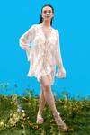 Buy_Sajeda A Lehry_Ivory Georgette V-neck Ruffled Dress _at_Aza_Fashions