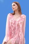 Buy_Sajeda A Lehry_Pink Georgette V-neck Designer Rose Dress _Online_at_Aza_Fashions