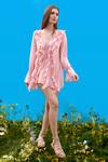 Buy_Sajeda A Lehry_Pink Georgette V-neck Designer Rose Dress _at_Aza_Fashions
