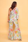 Shop_Sajeda A Lehry_Aqua Silk, Crepe Lace, Embroidery, Pom-poms Floral Sharara And Short Kurta Set _at_Aza_Fashions