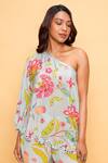 Buy_Sajeda A Lehry_Aqua Silk, Crepe Lace, Embroidery, Pom-poms Floral Sharara And Short Kurta Set _Online_at_Aza_Fashions