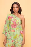Sajeda A Lehry_Green Silk, Crepe Embroidery Asymmetric Floral Hand Sharara Set _Online_at_Aza_Fashions