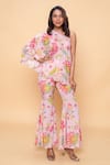 Buy_Sajeda A Lehry_Pink Silk, Crepe Embroidery Asymmetric Floral Hand Sharara Set _at_Aza_Fashions