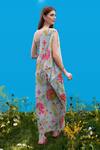 Shop_Sajeda A Lehry_Aqua Silk, Crepe Embroidery One Shoulder Hand Kaftan _at_Aza_Fashions