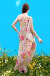 Shop_Sajeda A Lehry_Beige Silk, Crepe Embroidery Asymmetric Hand Kaftan _at_Aza_Fashions
